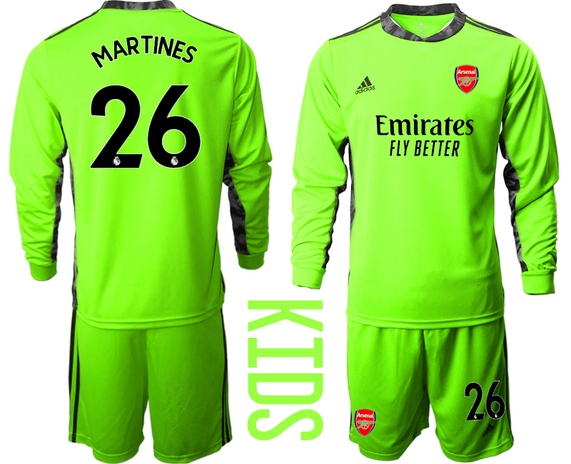 Youth 2020-21 Arsenal fluorescent green goalkeeper 26# MARTINES long sleeve soccer jerseys