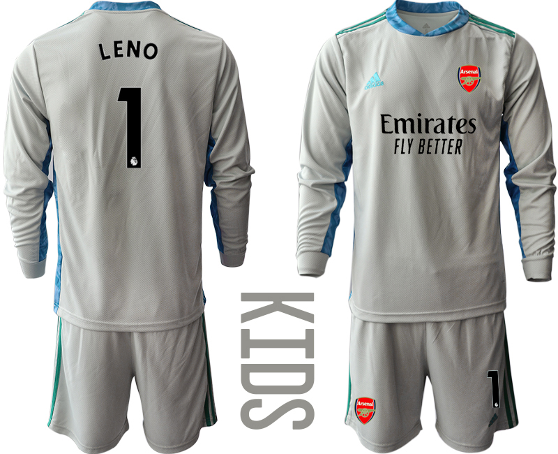 Youth 2020-21 Arsenal gray goalkeeper 1# LENO long sleeve soccer jerseys