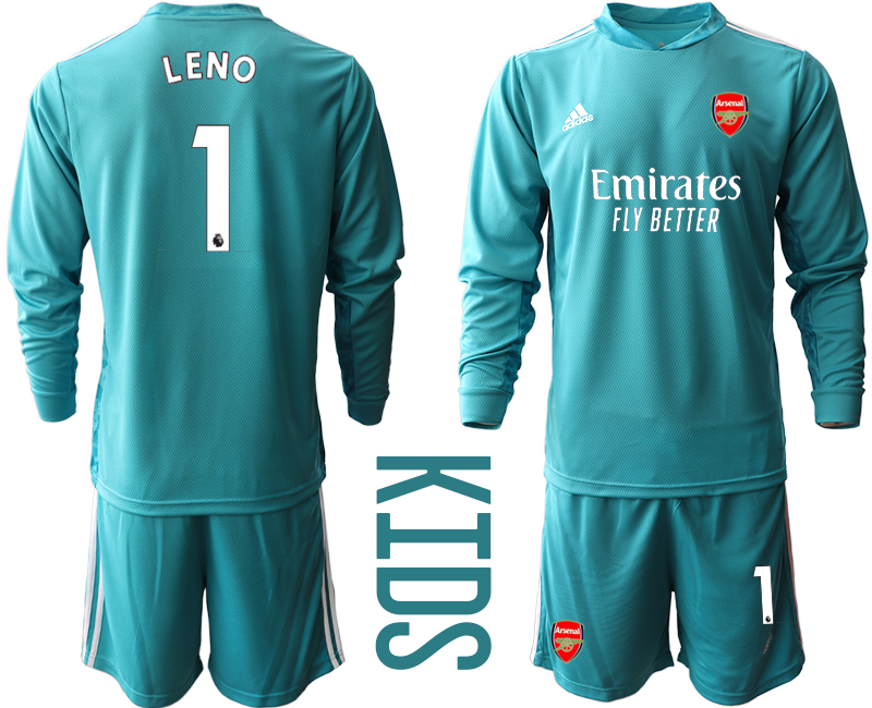 Youth 2020-21 Arsenal lake blue goalkeeper 1# LENO long sleeve soccer jerseys