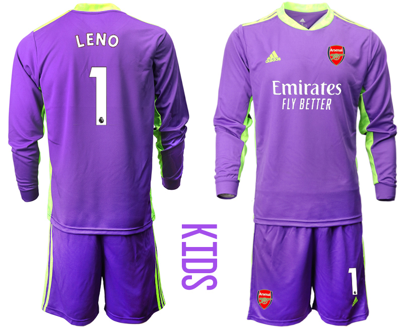 Youth 2020-21 Arsenal purple goalkeeper 1# LENO long sleeve soccer jerseys