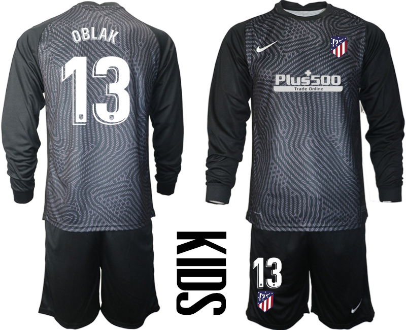 Youth 2020-21 Atletico Madrid black goalkeeper 13# OBLAK long sleeve soccer jerseys