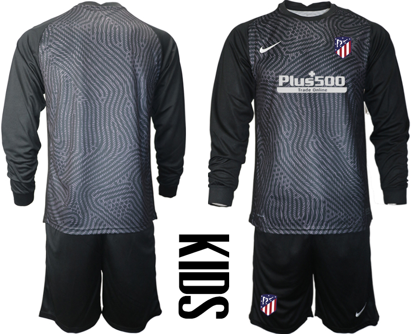 Youth 2020-21 Atletico Madrid black goalkeeper long sleeve soccer jerseys