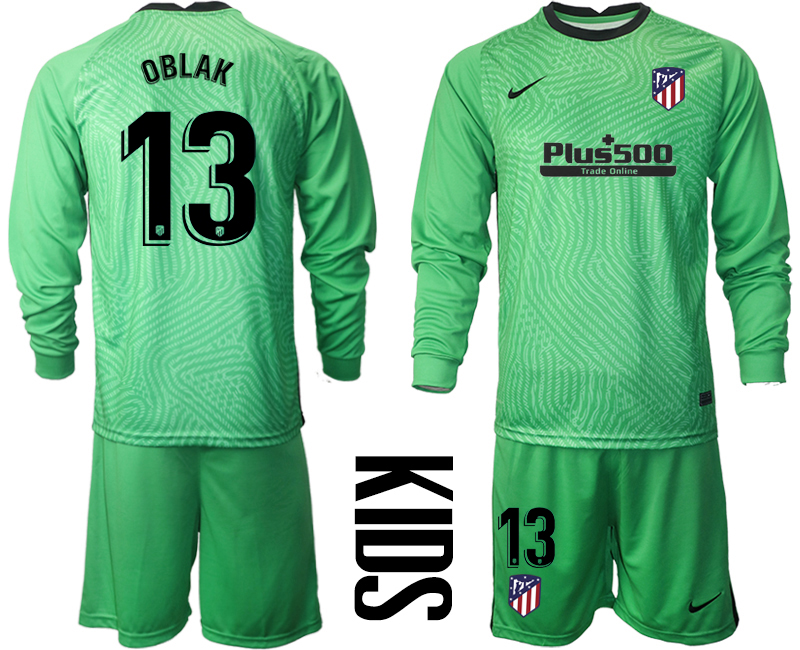Youth 2020-21 Atletico Madrid green goalkeeper 13# OBLAK long sleeve soccer jerseys