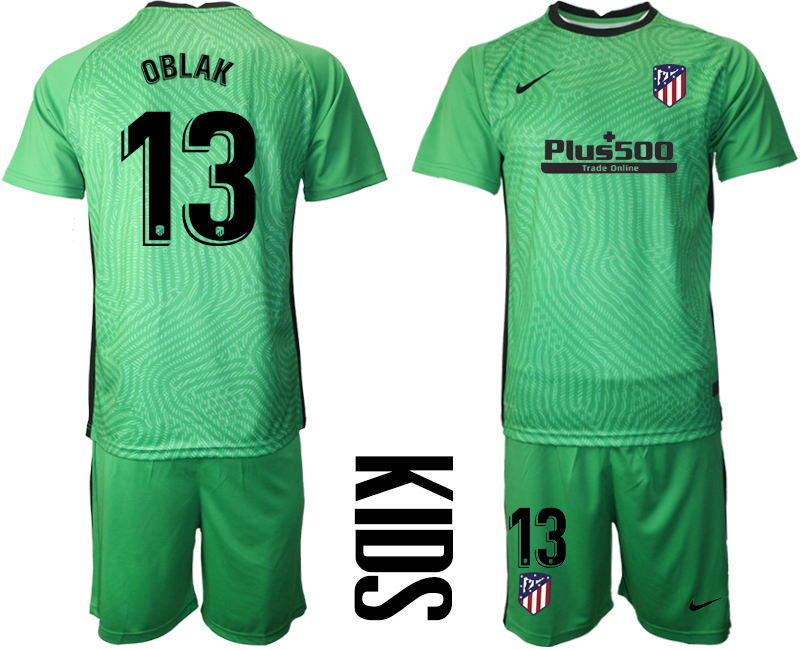 Youth 2020-21 Atletico Madrid green goalkeeper 13# OBLAK soccer jerseys