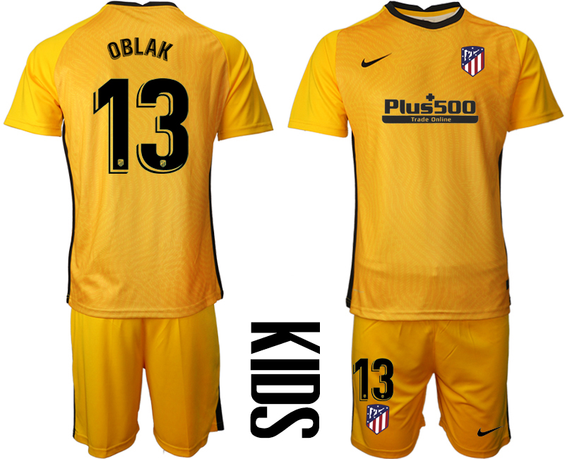 Youth 2020-21 Atletico Madrid yellow goalkeeper 13# OBLAK soccer jerseys