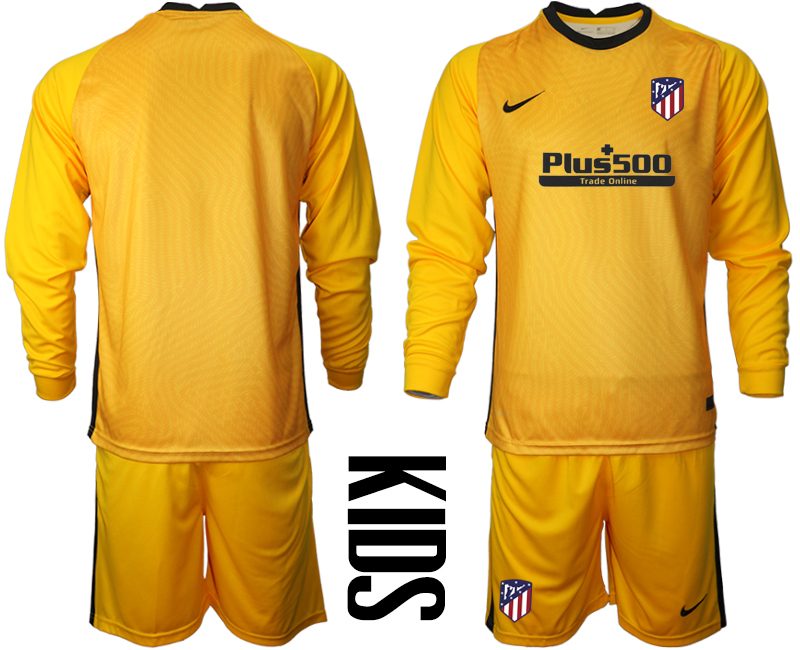 Youth 2020-21 Atletico Madrid yellow goalkeeper long sleeve soccer jerseys