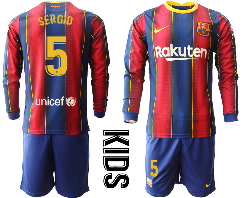 Youth 2020-21 Barcelona home 5# SERGIO long sleeve soccer jerseys