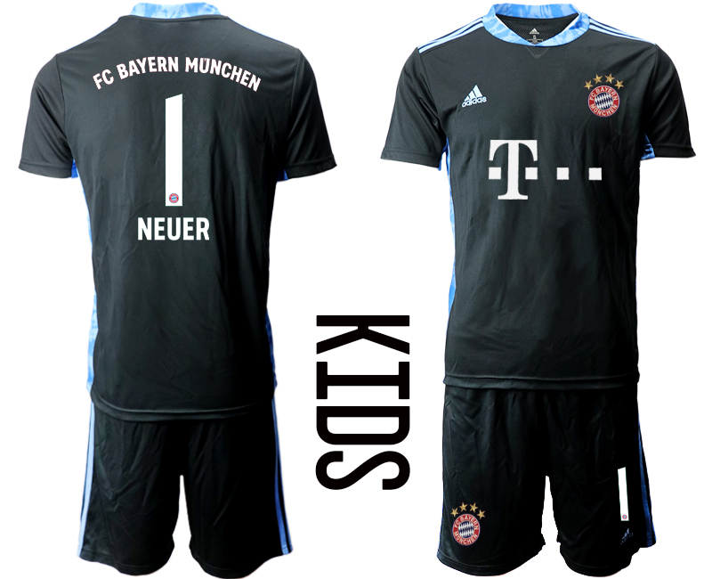 Youth 2020-21 Bayern Munich black goalkeeper 1# NEUER soccer jerseys