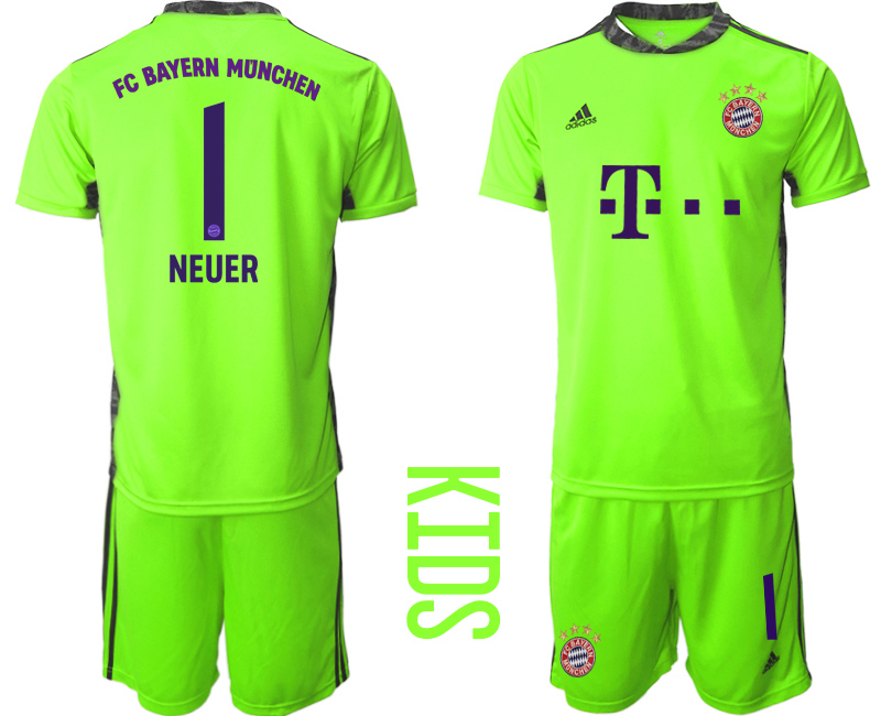 Youth 2020-21 Bayern Munich fluorescent green goalkeeper 1# NEUER soccer jerseys