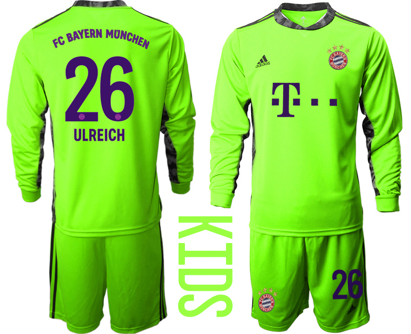 Youth 2020-21 Bayern Munich fluorescent green goalkeeper 26# ULREICH long sleeve soccer jerseys