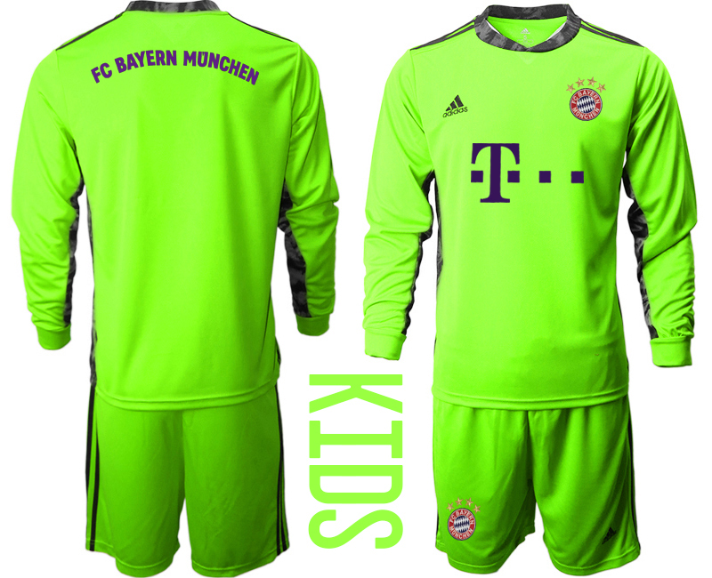 Youth 2020-21 Bayern Munich fluorescent green goalkeeper long sleeve soccer jerseys