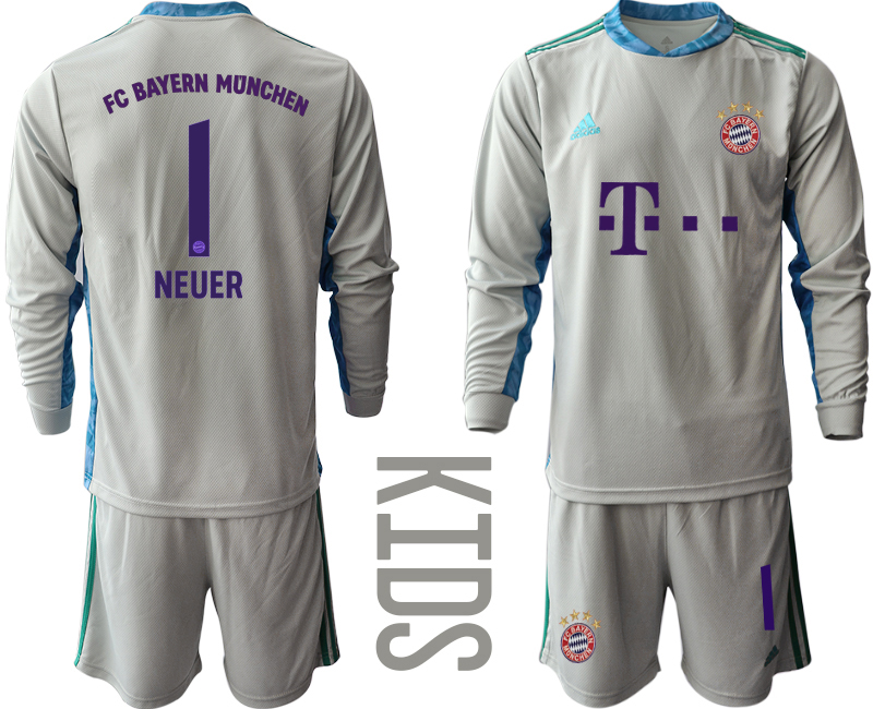 Youth 2020-21 Bayern Munich gray goalkeeper 1# NEUER long sleeve soccer jerseys