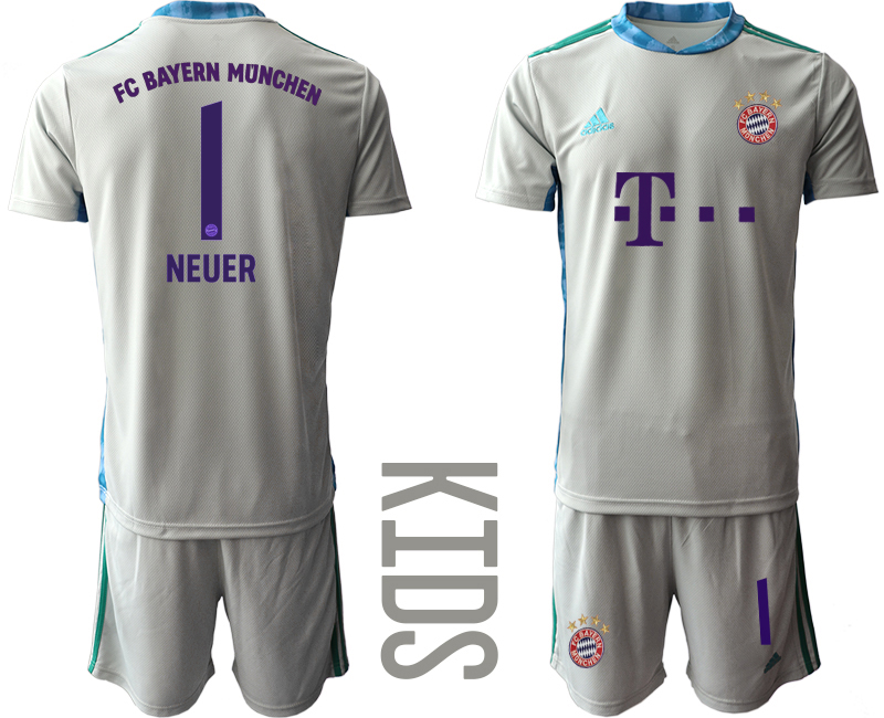 Youth 2020-21 Bayern Munich gray goalkeeper 1# NEUER soccer jerseys
