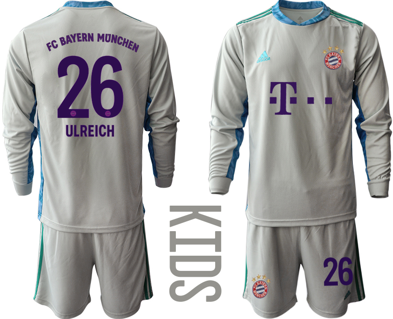 Youth 2020-21 Bayern Munich gray goalkeeper 26# ULREICH long sleeve soccer jerseys