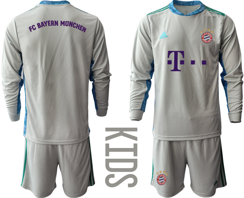Youth 2020-21 Bayern Munich gray goalkeeper long sleeve soccer jerseys