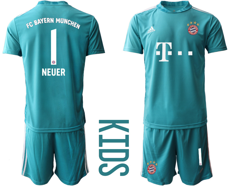 Youth 2020-21 Bayern Munich lake blue goalkeeper 1# NEUER soccer jerseys