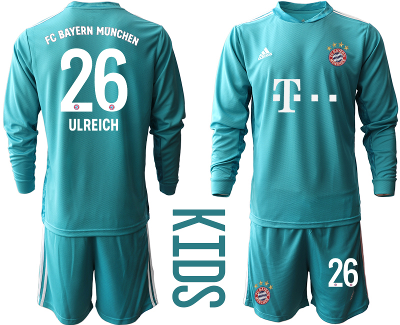 Youth 2020-21 Bayern Munich lake blue goalkeeper 26# ULREICH long sleeve soccer jerseys