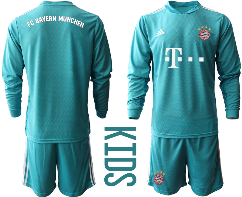 Youth 2020-21 Bayern Munich lake blue goalkeeper long sleeve soccer jerseys