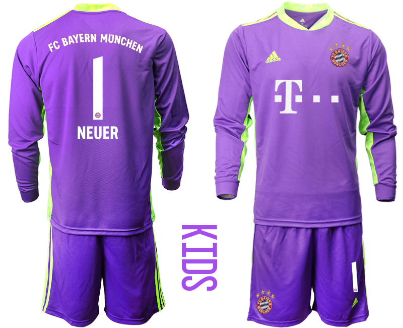 Youth 2020-21 Bayern Munich purple goalkeeper 1# NEUER long sleeve soccer jerseys