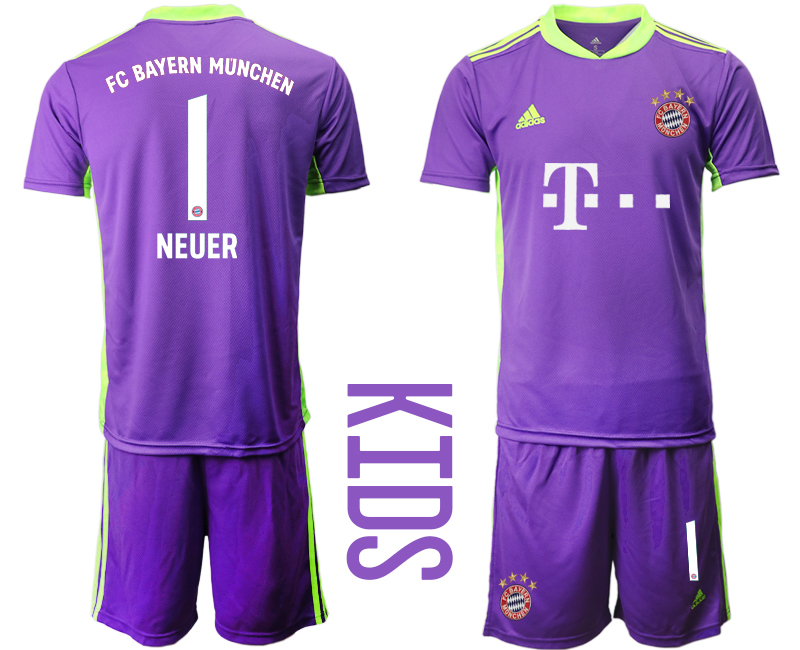 Youth 2020-21 Bayern Munich purple goalkeeper 1# NEUER soccer jerseys