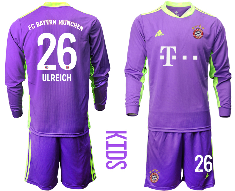 Youth 2020-21 Bayern Munich purple goalkeeper 26# ULREICH long sleeve soccer jerseys