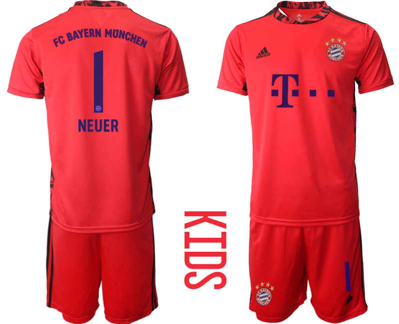 Youth 2020-21 Bayern Munich red goalkeeper 1# NEUER soccer jerseys