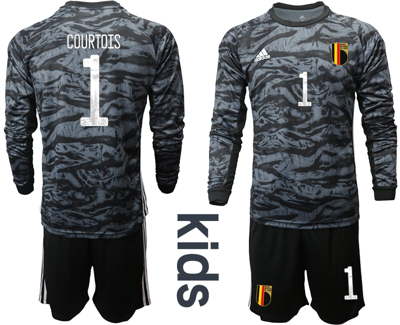 Youth 2020-21 Belgium black goalkeeper  1# COURTOIS long sleeve soccer jerseys.