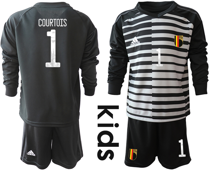 Youth 2020-21 Belgium black goalkeeper 1# COURTOIS long sleeve soccer jerseys