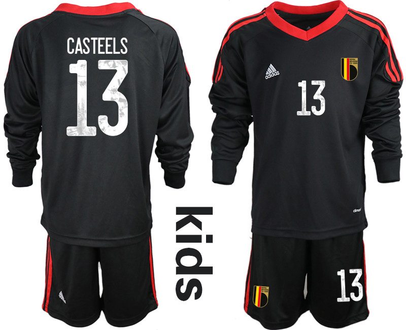 Youth 2020-21 Belgium black goalkeeper 13# CASTEELS  long sleeve soccer jerseys.