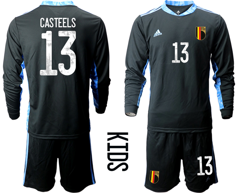 Youth 2020-21 Belgium black goalkeeper 13# CASTEELS long sleeve soccer jerseys.