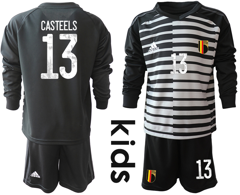 Youth 2020-21 Belgium black goalkeeper 13# CASTEELS long sleeve soccer jerseys