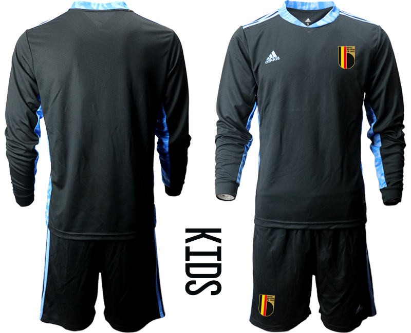 Youth 2020-21 Belgium black goalkeeper long sleeve soccer jerseys.