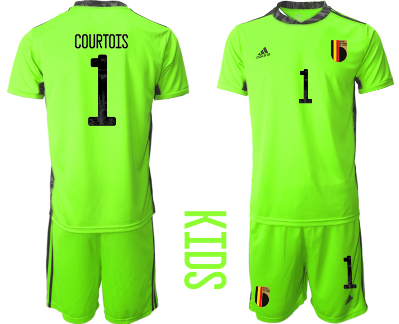 Youth 2020-21 Belgium fluorescent green goalkeeper 1# COURTOIS soccer jerseys