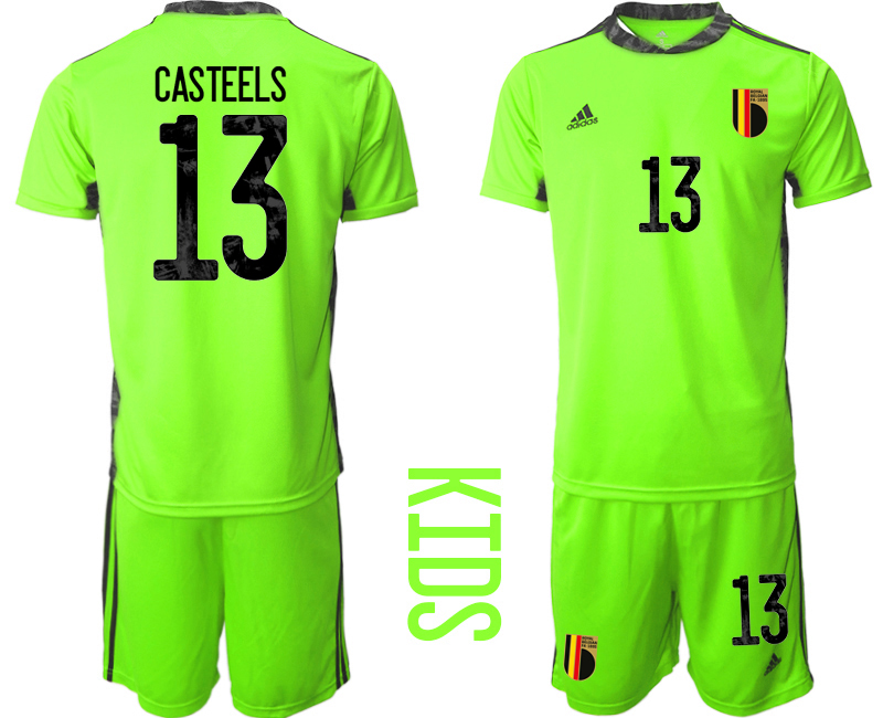 Youth 2020-21 Belgium fluorescent green goalkeeper 13# CASTEELS soccer jerseys