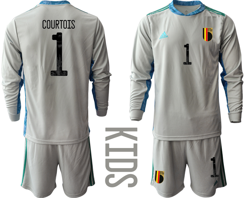 Youth 2020-21 Belgium gray goalkeeper 1# COURTOIS long sleeve soccer jerseys