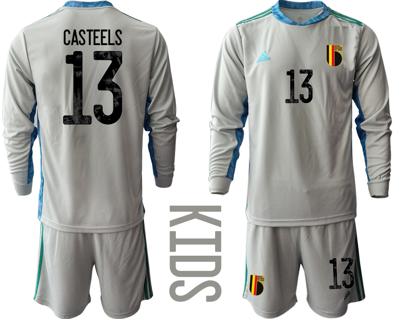 Youth 2020-21 Belgium gray goalkeeper 13# CASTEELS long sleeve soccer jerseys