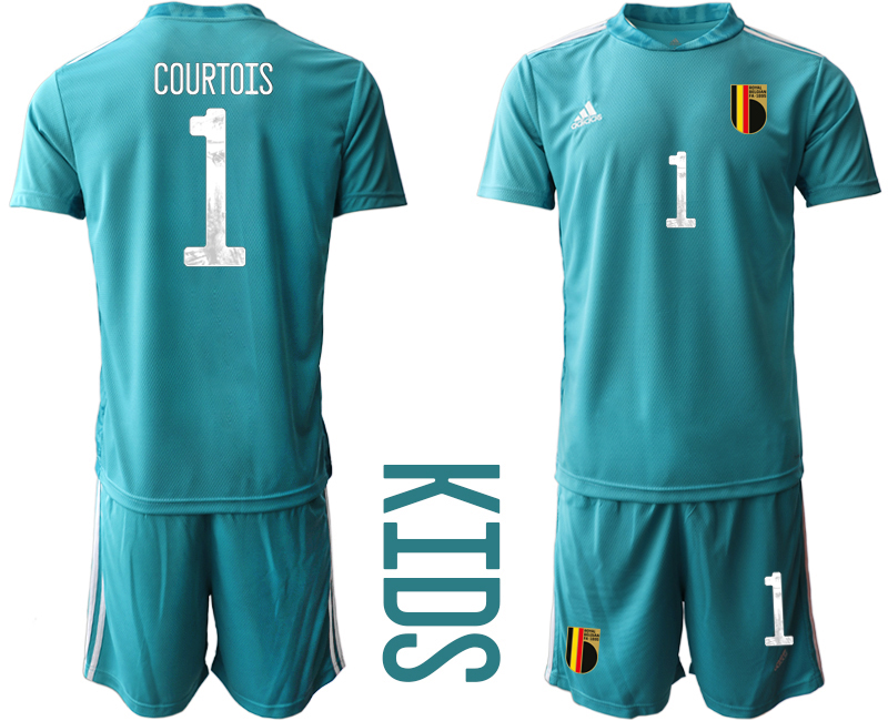 Youth 2020-21 Belgium lake blue goalkeeper 1# COURTOIS soccer jerseys
