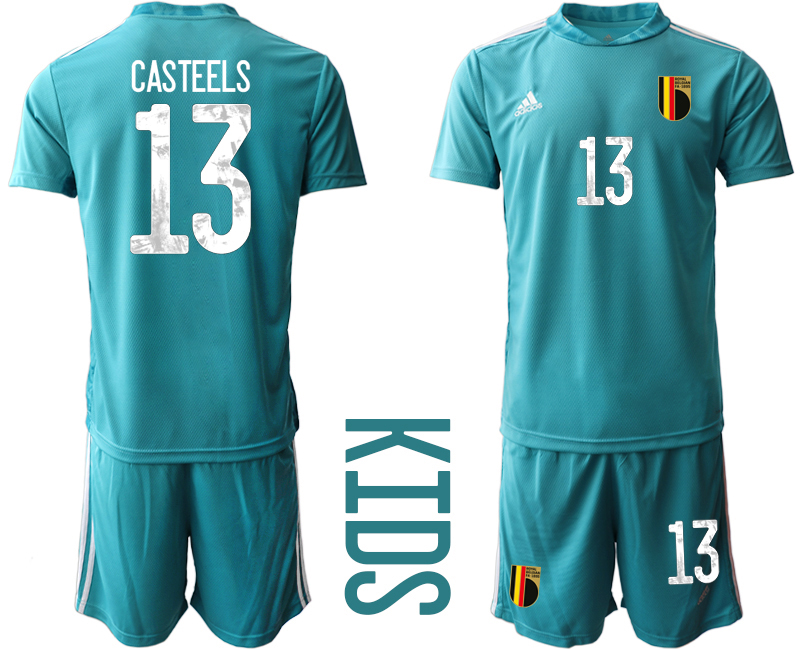 Youth 2020-21 Belgium lake blue goalkeeper 13# CASTEELS soccer jerseys