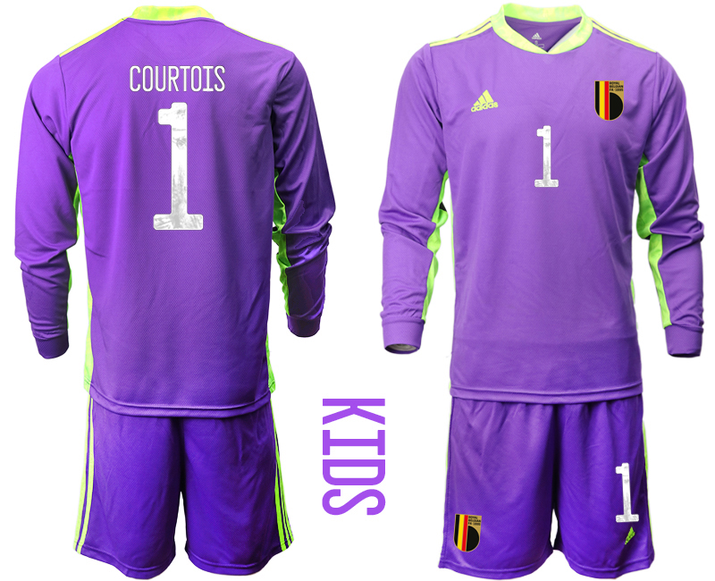 Youth 2020-21 Belgium purple goalkeeper 1# COURTOIS long sleeve soccer jerseys
