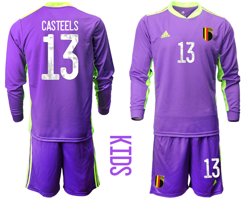 Youth 2020-21 Belgium purple goalkeeper 13# CASTEELS long sleeve soccer jerseys