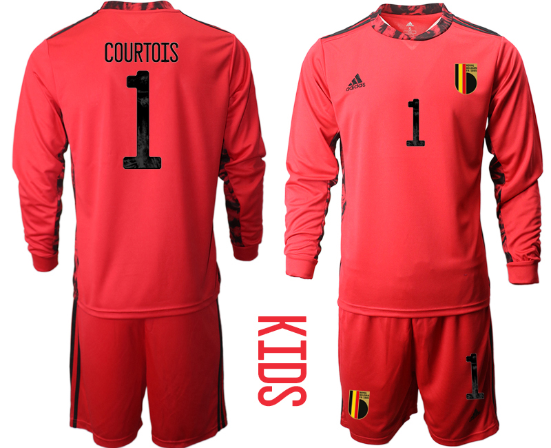 Youth 2020-21 Belgium red goalkeeper 1# COURTOIS long sleeve soccer jerseys
