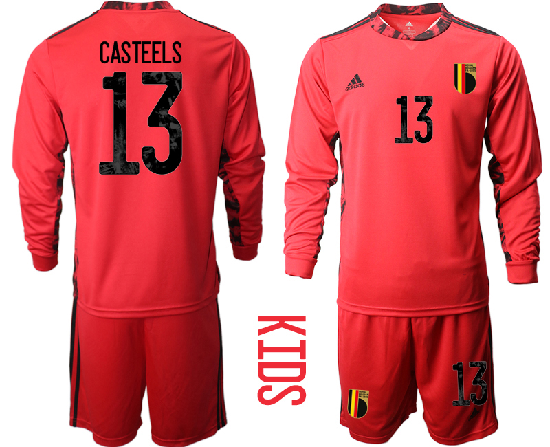 Youth 2020-21 Belgium red goalkeeper 13# CASTEELS long sleeve soccer jerseys
