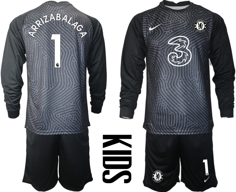 Youth 2020-21 Chelsea black goalkeeper 1# ARRIZABALAGA long sleeve soccer jerseys