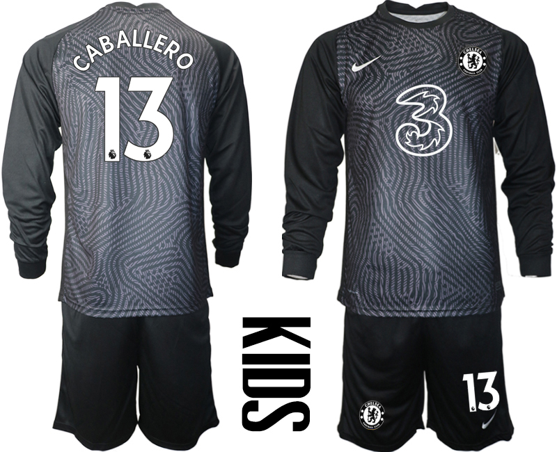 Youth 2020-21 Chelsea black goalkeeper 13# CABALLERO long sleeve soccer jerseys
