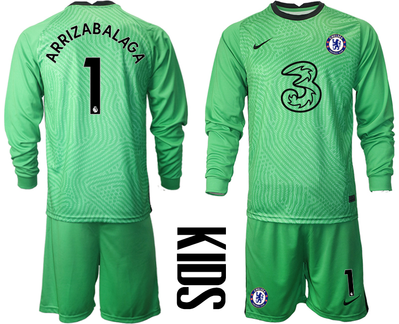 Youth 2020-21 Chelsea green goalkeeper 1# ARRIZABALAGA long sleeve soccer jerseys
