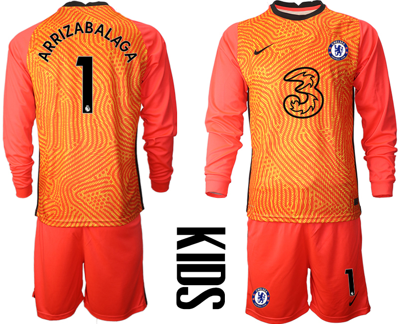 Youth 2020-21 Chelsea red goalkeeper 1# ARRIZABALAGA long sleeve soccer jerseys