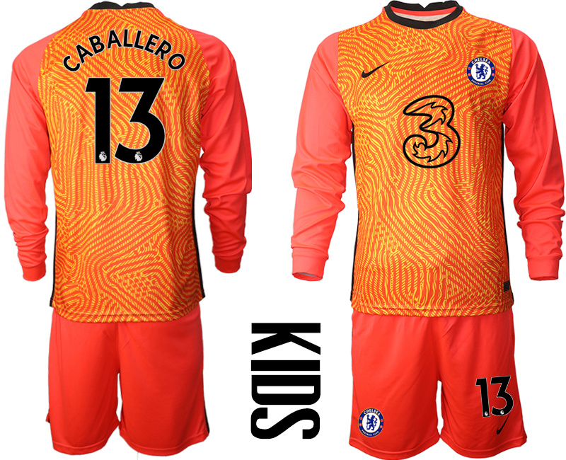 Youth 2020-21 Chelsea red goalkeeper 13# CABALLERO long sleeve soccer jerseys