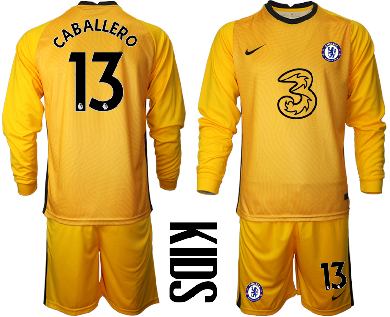 Youth 2020-21 Chelsea yellow goalkeeper 13# CABALLERO long sleeve soccer jerseys