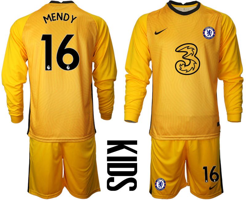 Youth 2020-21 Chelsea yellow goalkeeper 16# MENDY long sleeve soccer jerseys