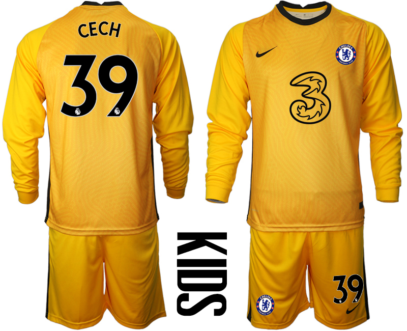 Youth 2020-21 Chelsea yellow goalkeeper 39# CECH long sleeve soccer jerseys